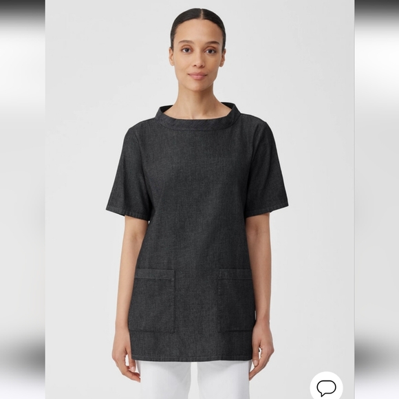EUC EILEEN FISHER AIRY ORGANIC COTTON TWILL MOCK NECK TOP SZ M - Picture 2 of 12